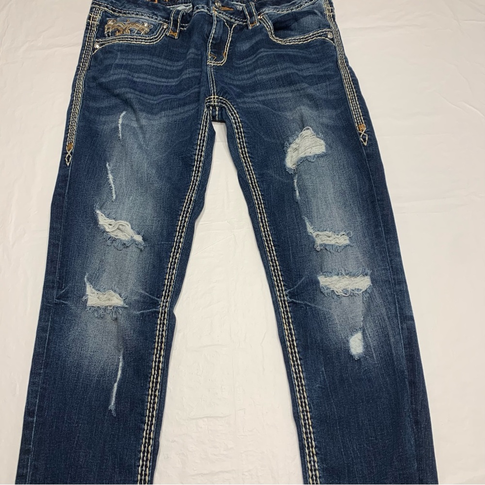 Rock Revival Boris Skinny Embroidered Distressed Skinny Jeans Women’s 30 - Picture 4 of 12
